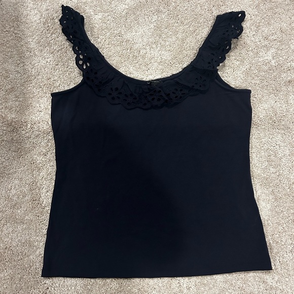 Ann Taylor Women’s Elegant Navy Lace Trim Blouse Top Sz. Large - Picture 3 of 7